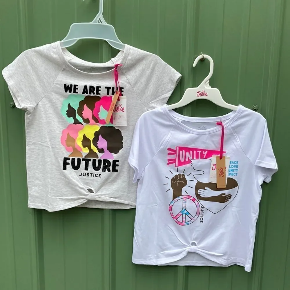 Justice Girls Lightweight Knot Front Graphic T-Shirts 2-Pack Size M (10)